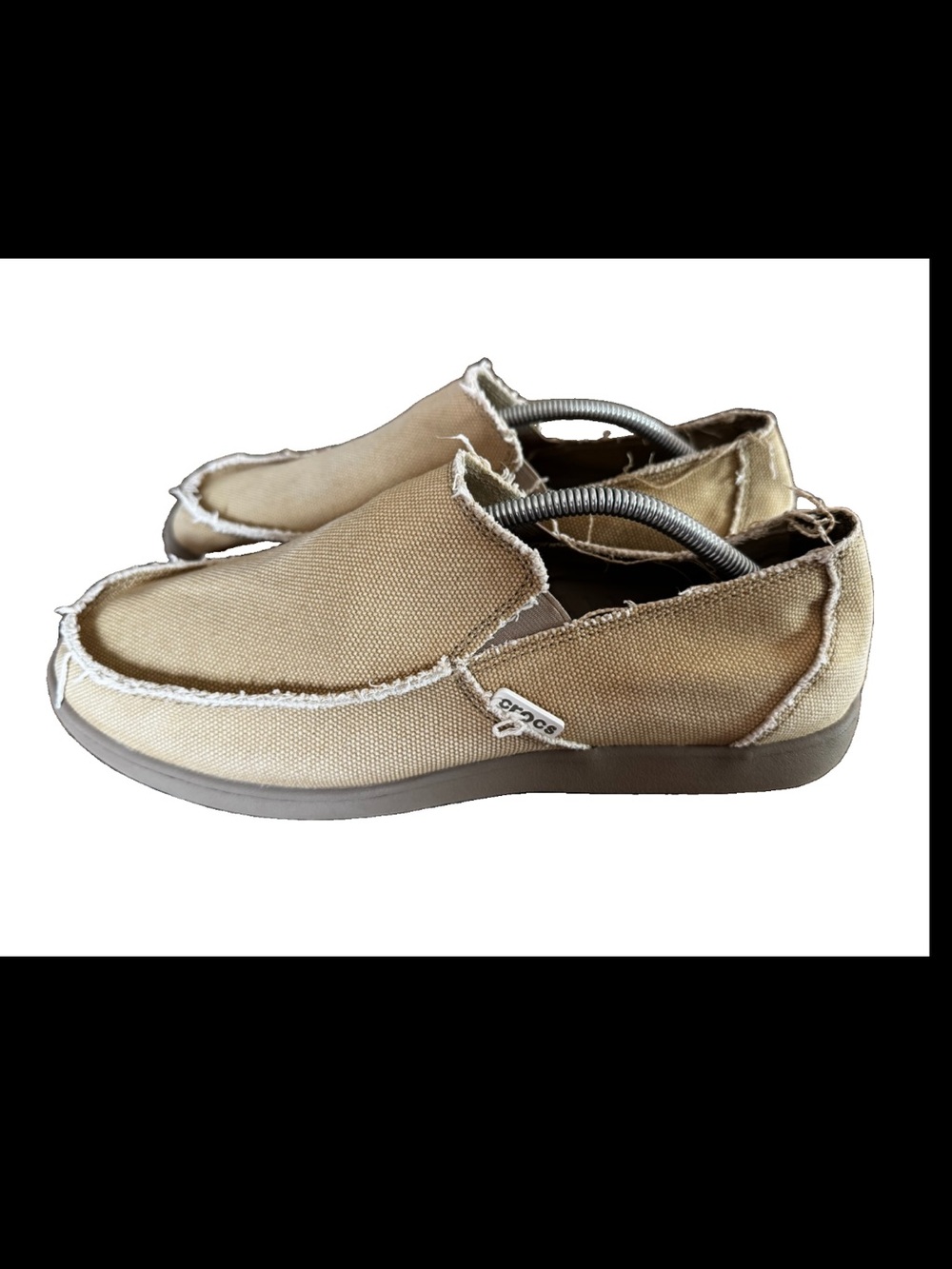 Crocs Santa Cruz Casual Shoes Mens Size 12 Tan Canvas Distressed Slip On Comfort